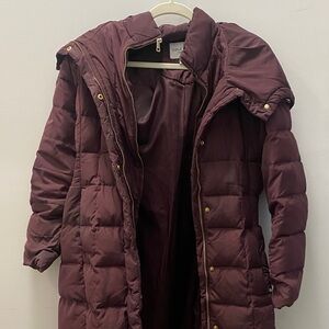 Cole Haan Maroon Long Puffer Jacket